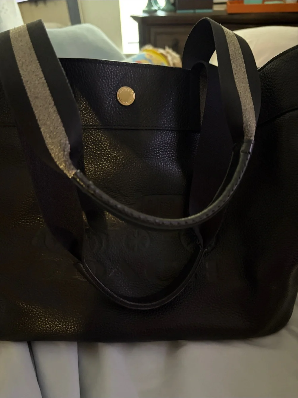 Coach Black Tote with Silver Trim and Snap Closure